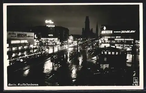 AK Berlin-Charlottenburg, Kurfürstendamm bei Nacht aus der Vogelschau