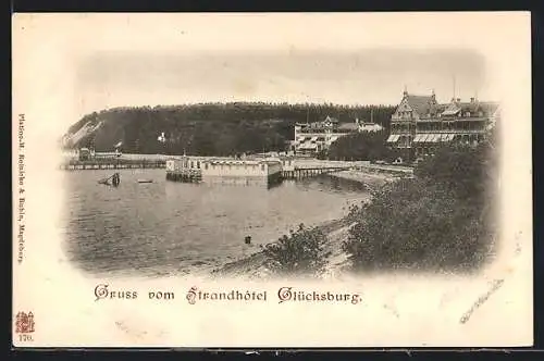 AK Glücksburg, Uferpanorama mit dem Strandhotel
