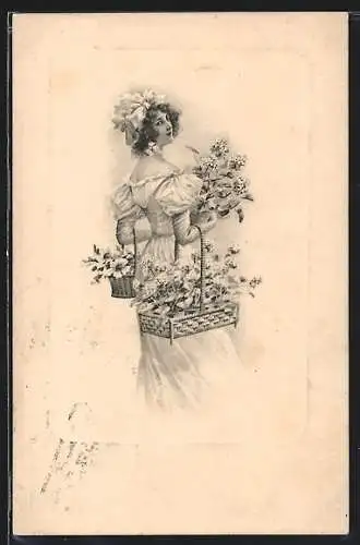 Künstler-AK M. Munk Nr.276: Junge Frau mit Blumenkörben