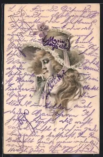 Künstler-AK M. Munk: Junge Dame mit einem Hut