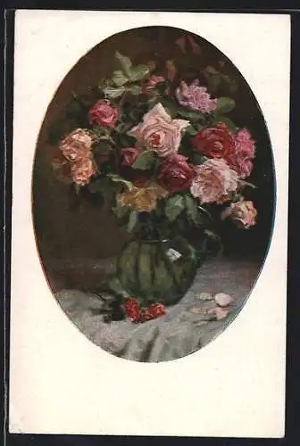 Künstler-AK M. Munk Nr. 1176: Vase mit Rosen