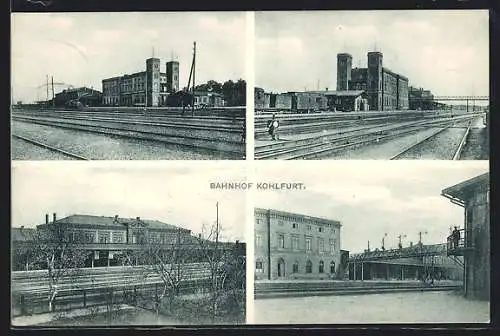 AK Kohlfurt, Bahnhof von der Gleisseite, vier Ansichten