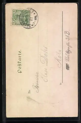 Lithographie Heisterbach, Der Mönch zu Heisterbach, Kirche, Brunnen