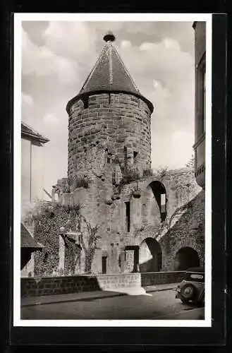 AK Lahr /Schwarzwald, Storchenturm mit Strassenpartie