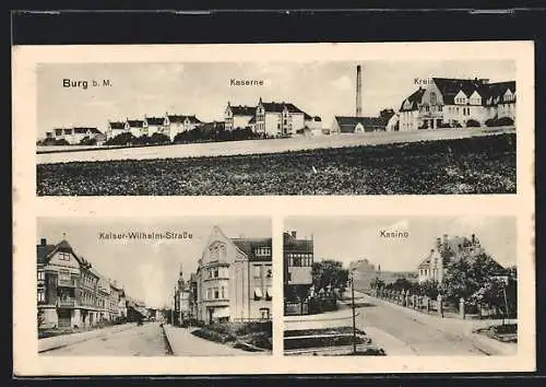 AK Burg bei M., Kaiser-Wilhelm-Strasse, Kaserne, Kasino, Kreiskrankenhaus