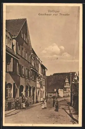 AK Dietlingen / Pforzheim, Strassenpartie mit Gasthaus zur Traube