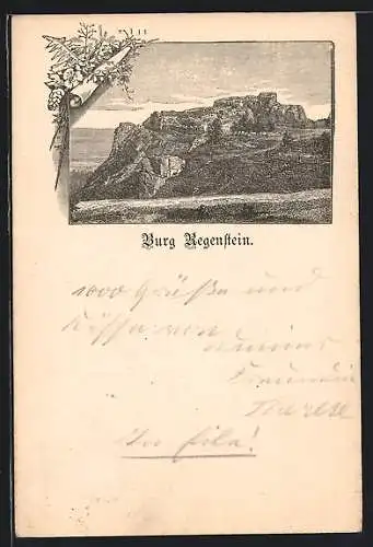 Lithographie Blankenburg /Harz, Die Burgruine Regenstein