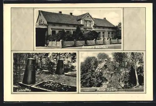 AK Letzlingen, Ehreke`s Gasthaus, Friedhof Lübberitz, Ruine Siebow
