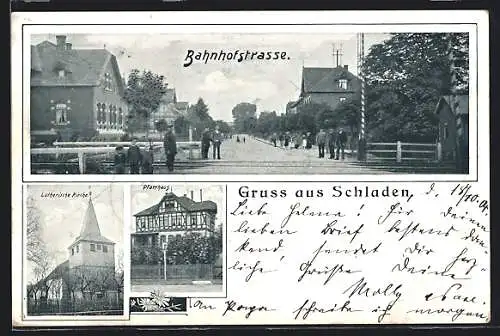 AK Schladen, Die Bahnhofstrasse, Lutherische Kirche, Pfarrhaus