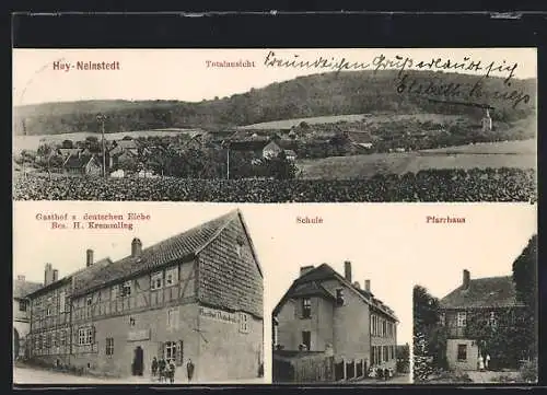 AK Huy-Neinstedt, Gesamtansicht, Gasthof zur deutschen Eiche, Inh. H. Kremmling, Schule, Pfarrhaus