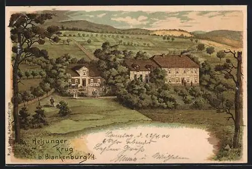 Lithographie Blankenburg / Harz, Gasthaus Helsunger Krug