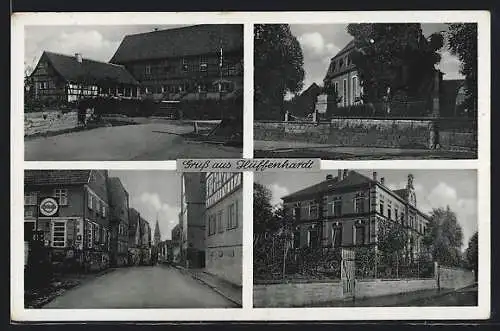 AK Hüffenhardt, Denkmal, Strassenpartie mit Standard-Lebensmittelmarkt