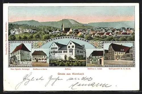 AK Kürnbach / Baden, Gasthaus zum Lamm, Warengeschäft W.G. Hauffe, Gasthaus zur Sonne