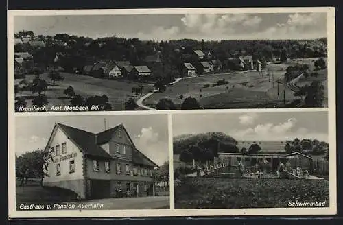 AK Krumbach /Mosbach, Gesamtansicht, Gasthaus und Pension Auerhahn, Schwimmbad