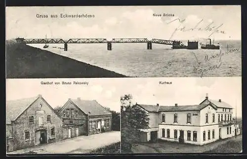 AK Eckwarderhörne, Neue Brücke, Gasthof von Bruno Rakowsky, Kurhaus