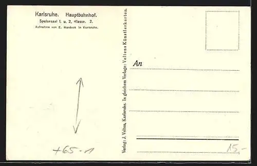 AK Karlsruhe, Hauptbahnhof, Speisesaal 1. und 2. Klasse