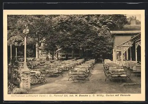 AK Varel i. O., Kaffeehaus H. Boecke u. G. Wittig, Garten mit Veranda