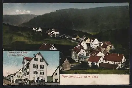 AK Sprollenhaus /Wildbad, Gasthaus zur Krone J. Seifried, Gesamtansicht aus der Vogelschau