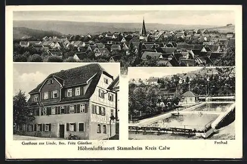 AK Stammheim /Calw, Gasthaus zur Linde, Freibad