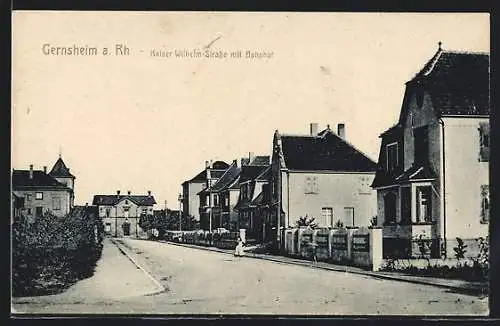 AK Gernsheim a. Rh., Kaiser-Wilhelm-Strasse mit Villen und Bahnhof