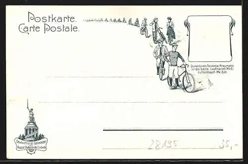 Lithographie Bremen, Bürgerpark-Partie bei der Meierei, Reklame für Stukenbrock-Fahrräder