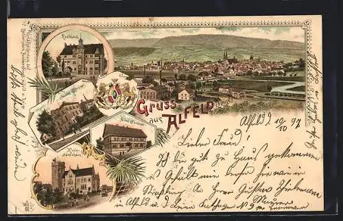 Lithographie Alfeld /Leine, Rathaus, Kreisständehaus, Altes Seminar