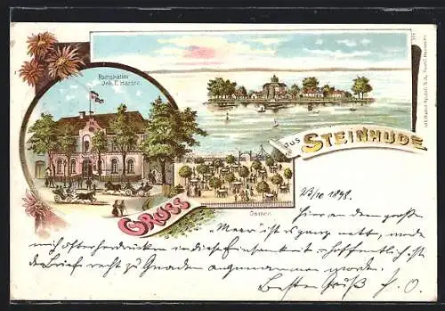 Lithographie Steinhude, Gasthaus Rathskeller mit Garten