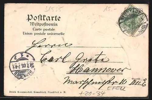 Passepartout-Lithographie Neustadt a. Rbge., Ortsansicht auf einem Efeublatt