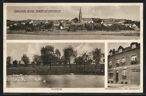 AK Bregenstedt, Geschäftshaus Otto Löhmann, Dorfteich, Ortsansicht