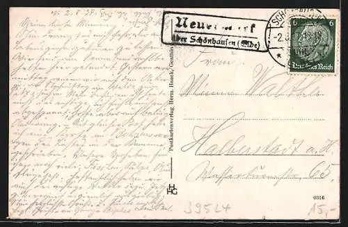 AK Neuermark, Strassenpartie, Dampfer auf der Elbe