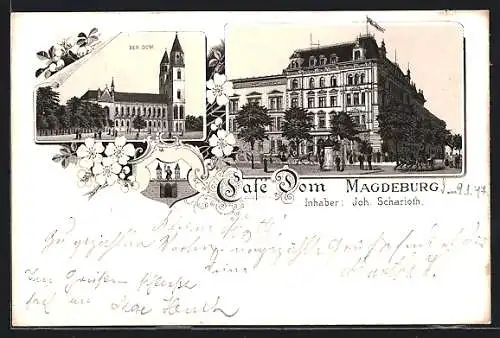 Lithographie Magdeburg, Cafe Dom, Der Dom, Wappen