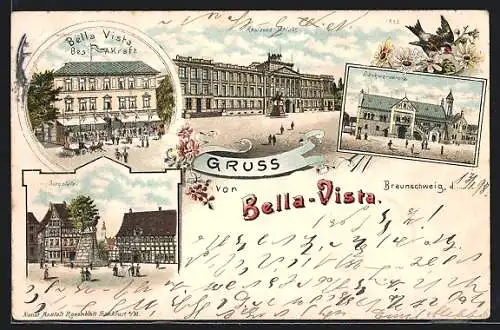Lithographie Braunschweig, Gasthaus Bella Vista, Residenzschloss