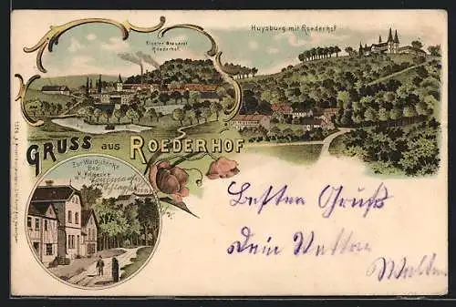 Lithographie Roederhof, Gasthaus Zur Waldschenke, Kloster-Brauerei, Huysburg mit Teilansicht