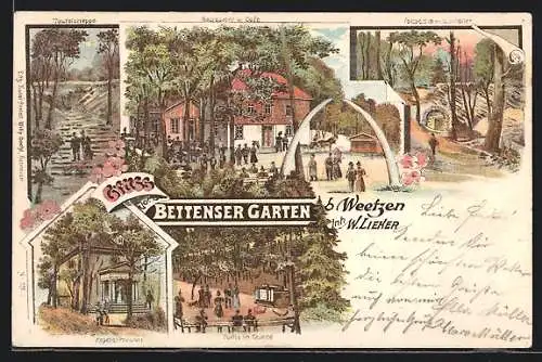 Lithographie Weetzen, Gasthaus Bettenser Garten von W. Lieker, Teufelstreppe