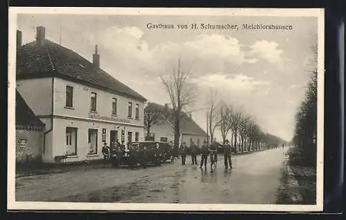 AK Melchiorshausen, Gasthaus von H. Schumacher mit Strassenpartie