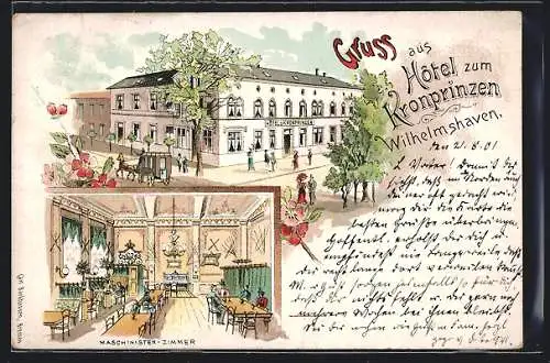 Lithographie Wilhelmshaven, Hotel zum Kronprinzen, Maschinisten-Zimmer