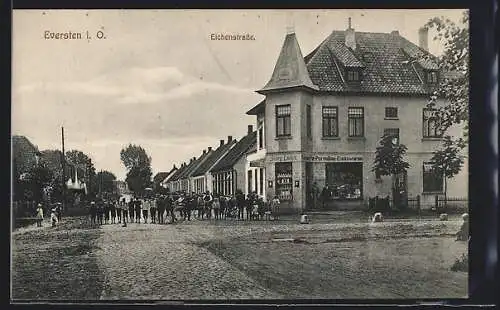 AK Eversten i. O., Eichenstrasse mit Geschäft von Georg Emken