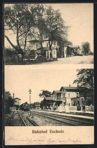 AK Eschede, Bahnhof mit Eisenbahn