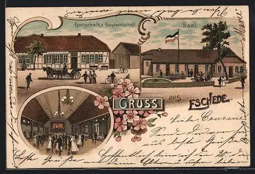 Lithographie Eschede, Gottschalks Gastwirtschaft mit Saal