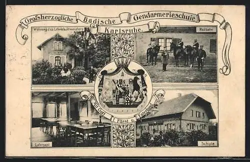 AK Karlsruhe, Grossherzogliche Badische Gendarmerieschule, Reitbahn, Lehrsaal