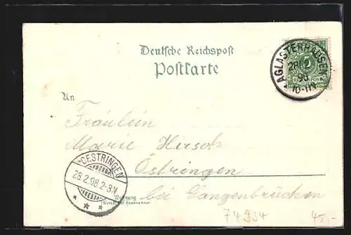 Lithographie Reichartshausen / Baden, Gasthaus zum Löwen, Rathaus und Kirche