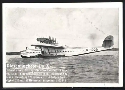 AK Riesenflugboot Do X auf dem Wasser