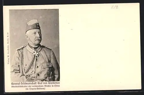 AK China, Generalfeldmarschall Graf von Waldersee in Tropen-Uniform