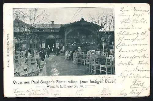 AK Wien, Paul Sorgers Restauration zum lustigen Bauer, Prater 82