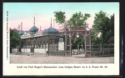 AK Wien, Paul Sorgers Restauration zum lustigen Bauer, Prater 82