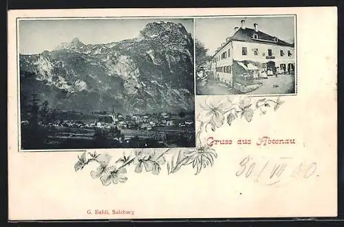 AK Abtenau, Gasthaus, Ortsansicht aus der Vogelschau