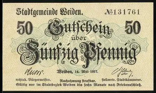 Notgeld Weiden 1917, 50 Pfennig, Das Wappen im Hintergrund