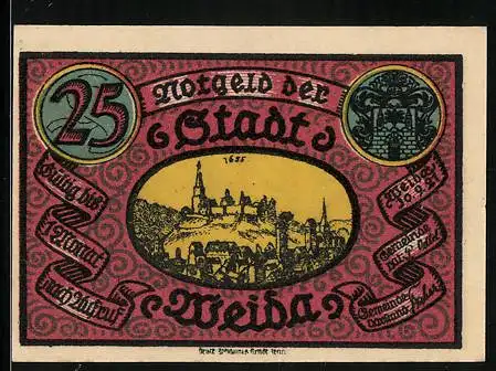 Notgeld Weida 1921, 25 Pfennig, Quäker Familie beim Essen