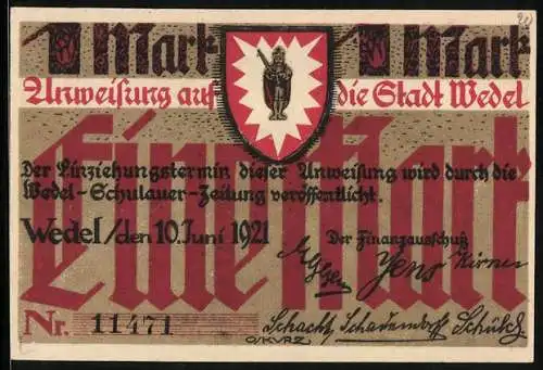 Notgeld Wedel 1921, 1 Mark, Bauer, Gärtner und Fischer