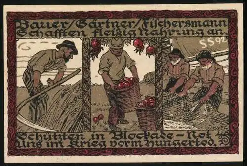 Notgeld Wedel 1921, 1 Mark, Bauer, Gärtner und Fischer